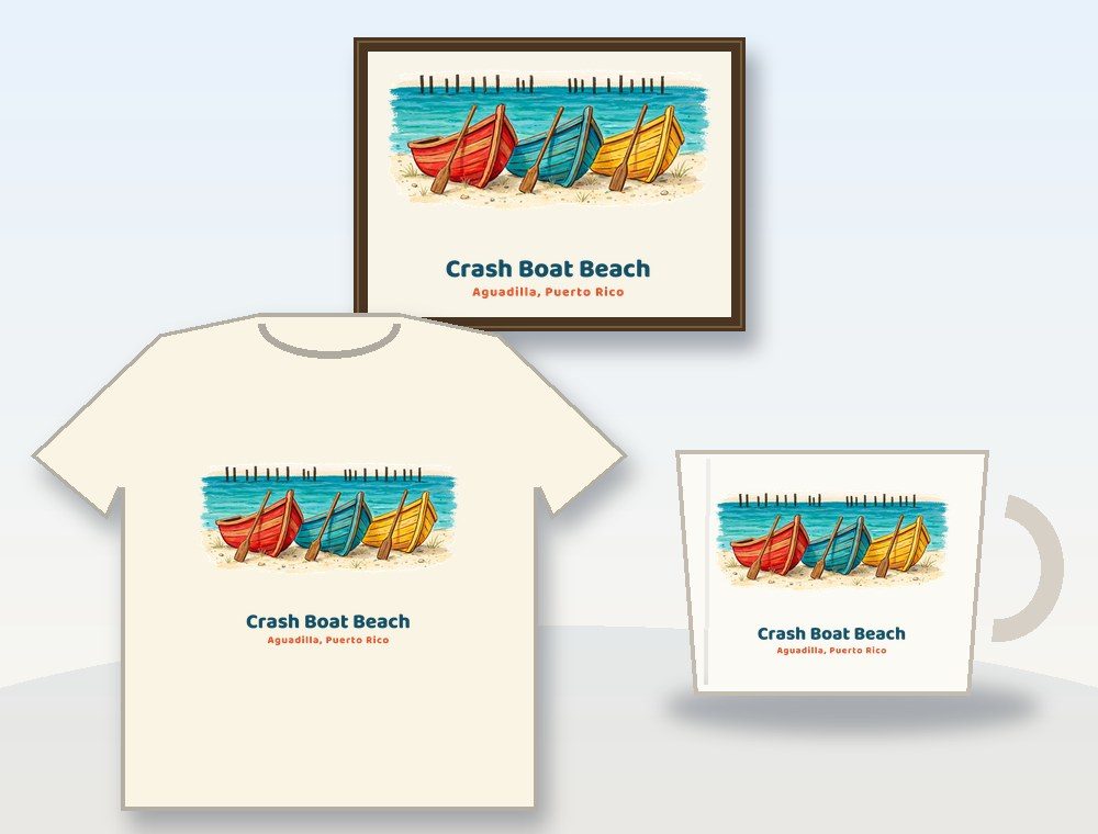 Crash Boat Beach · Playa Crash Boat — diseño MKLDesignsShop en Camiseta, taza y póster · Shirt, mug & poster