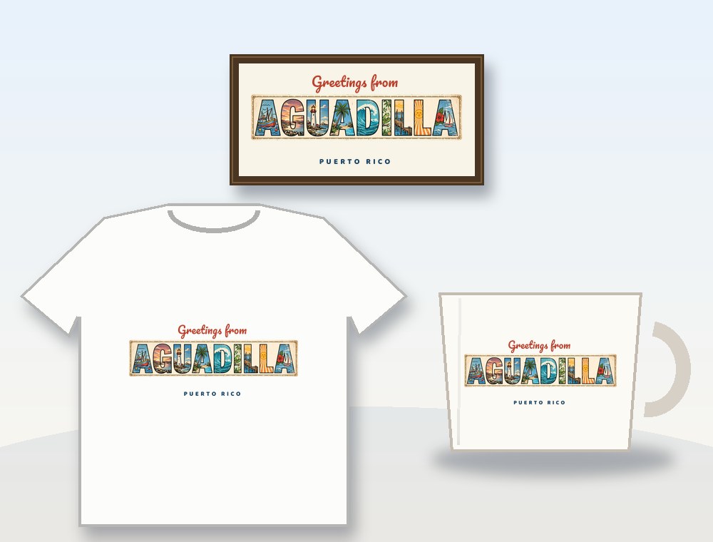 Greetings from Aguadilla · Saludos desde Aguadilla — diseño MKLDesignsShop en Camiseta, taza y póster · Shirt, mug & poster