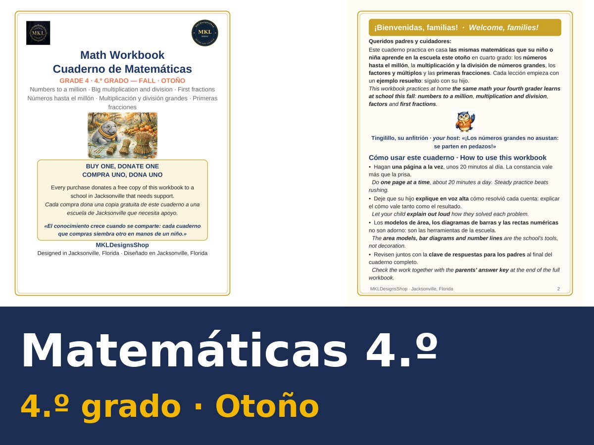 Cuaderno bilingüe de Matemáticas de cuarto grado, edición de otoño