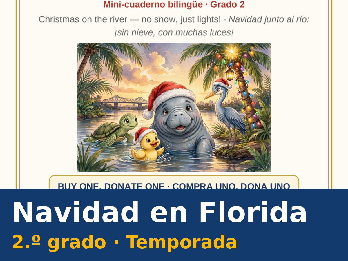 Mini-cuaderno bilingüe de Navidad en Florida para segundo grado
