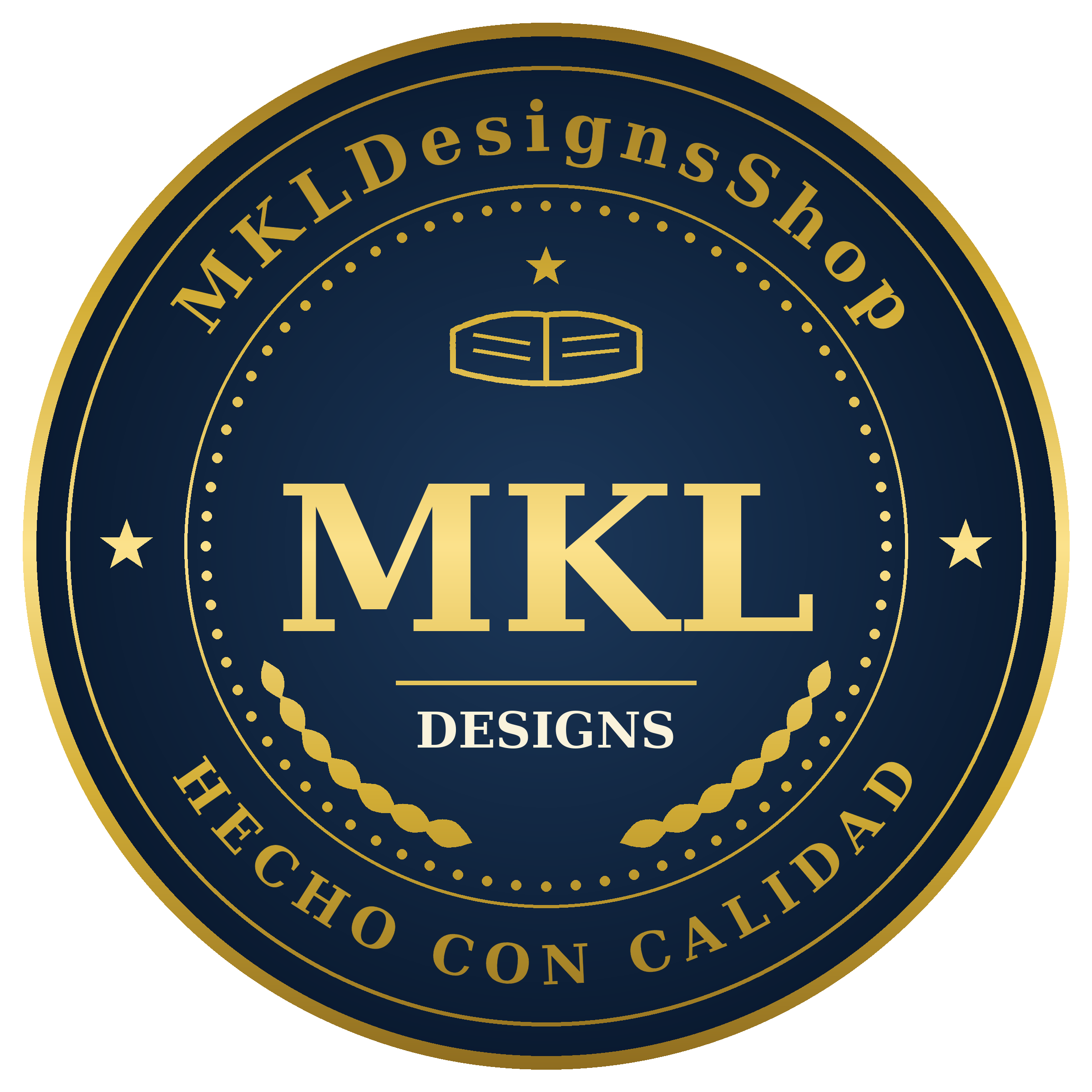 Sello MKLDesignsShop — Hecho con calidad · Made with quality