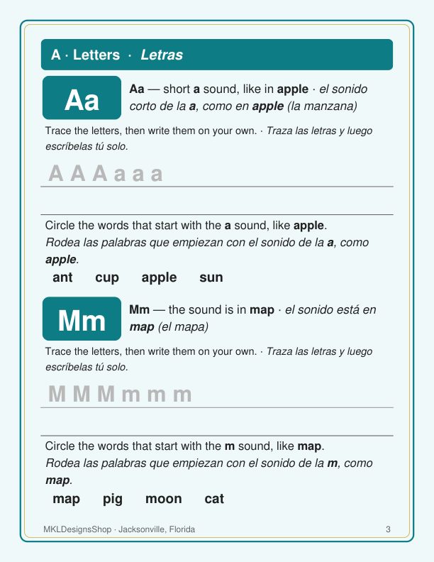 Página real de la muestra de Fonética Kínder · Real sample page